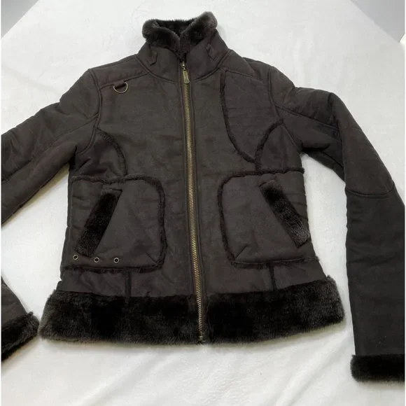 Women's Suede Presidio Hot Chocolate Fur Lined Jacket B by Burton S - Picture 2 of 10